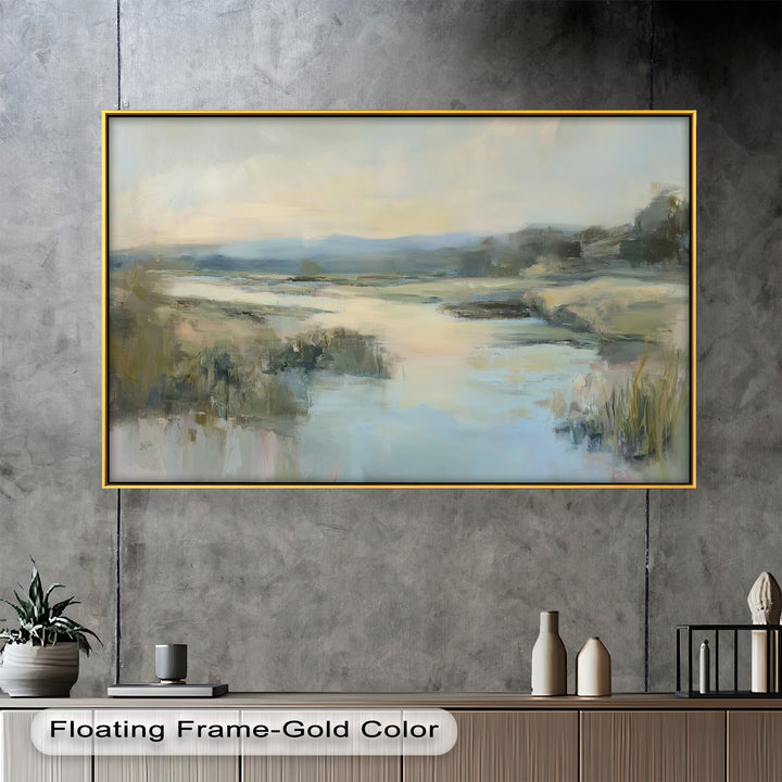 Pastel River Landscape - Framed Oil Painting