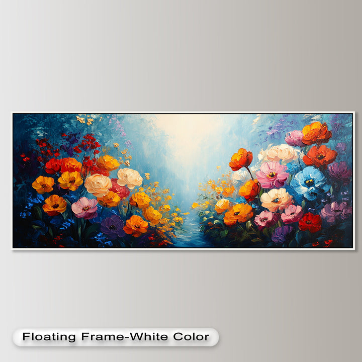 Multicolor Blossoms in Blue Radiance - Flower Oil Painting