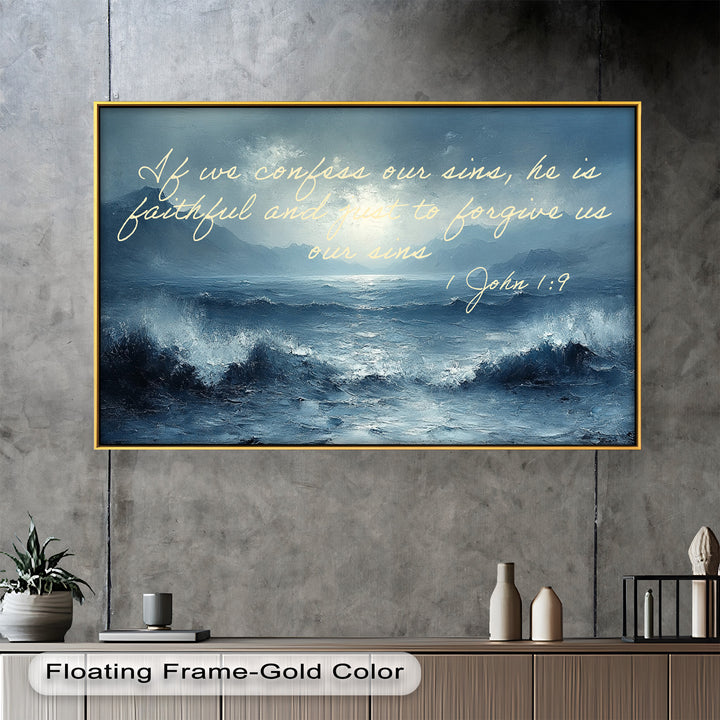 1 John 1:9 – Forgiveness and Grace Bible Verse Oil Painting