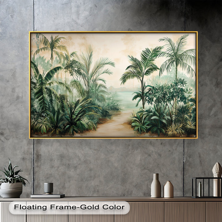 Tropical Serenity Pathway – Ölgemälde mit exotischem Grün