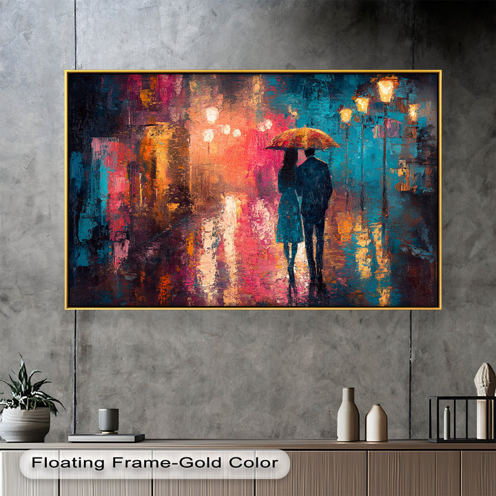 Evening Embrace – Lovers Under City Lights Love Oil Painting