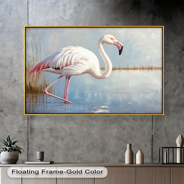 Graceful Flamingo in Shallow Water – Animal Oil Painting