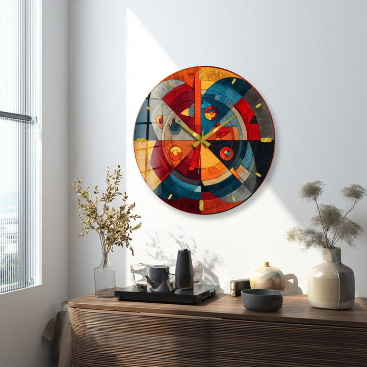 Retro-Wanduhr aus geometrischem Glas – abstraktes Dekor aus der Mitte des Jahrhunderts