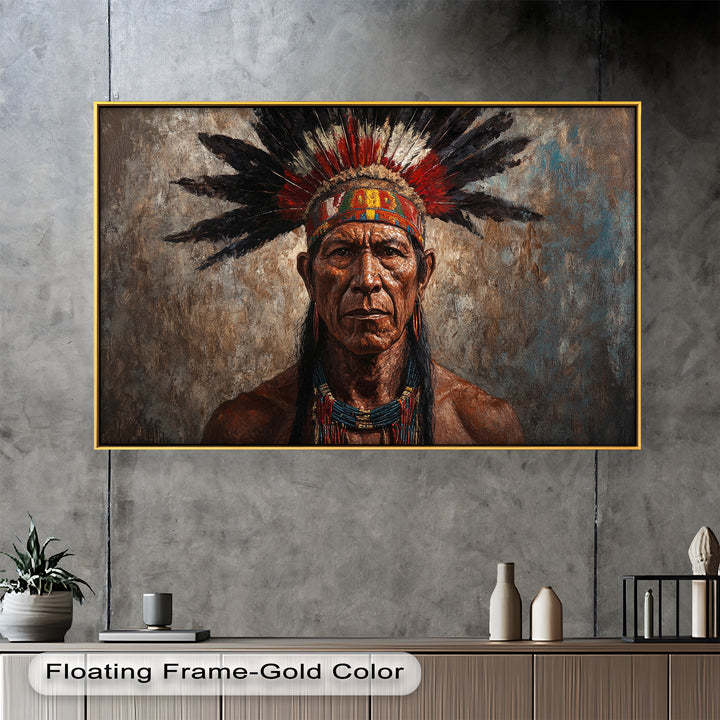Echo of the Ancestors – Native Warrior Portrait Oil Painting