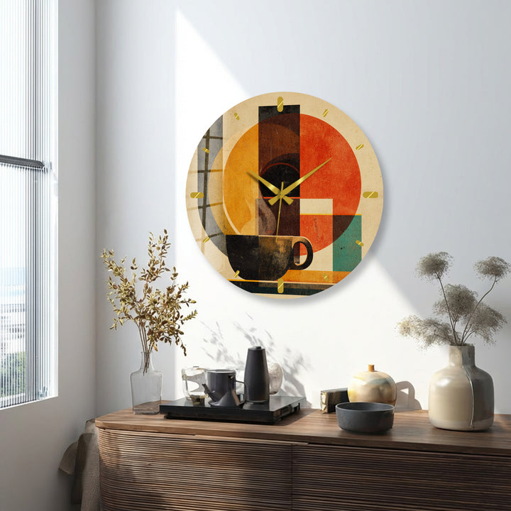 Mid Century Coffee Glass Wall Clock – Retro Geometric Decor