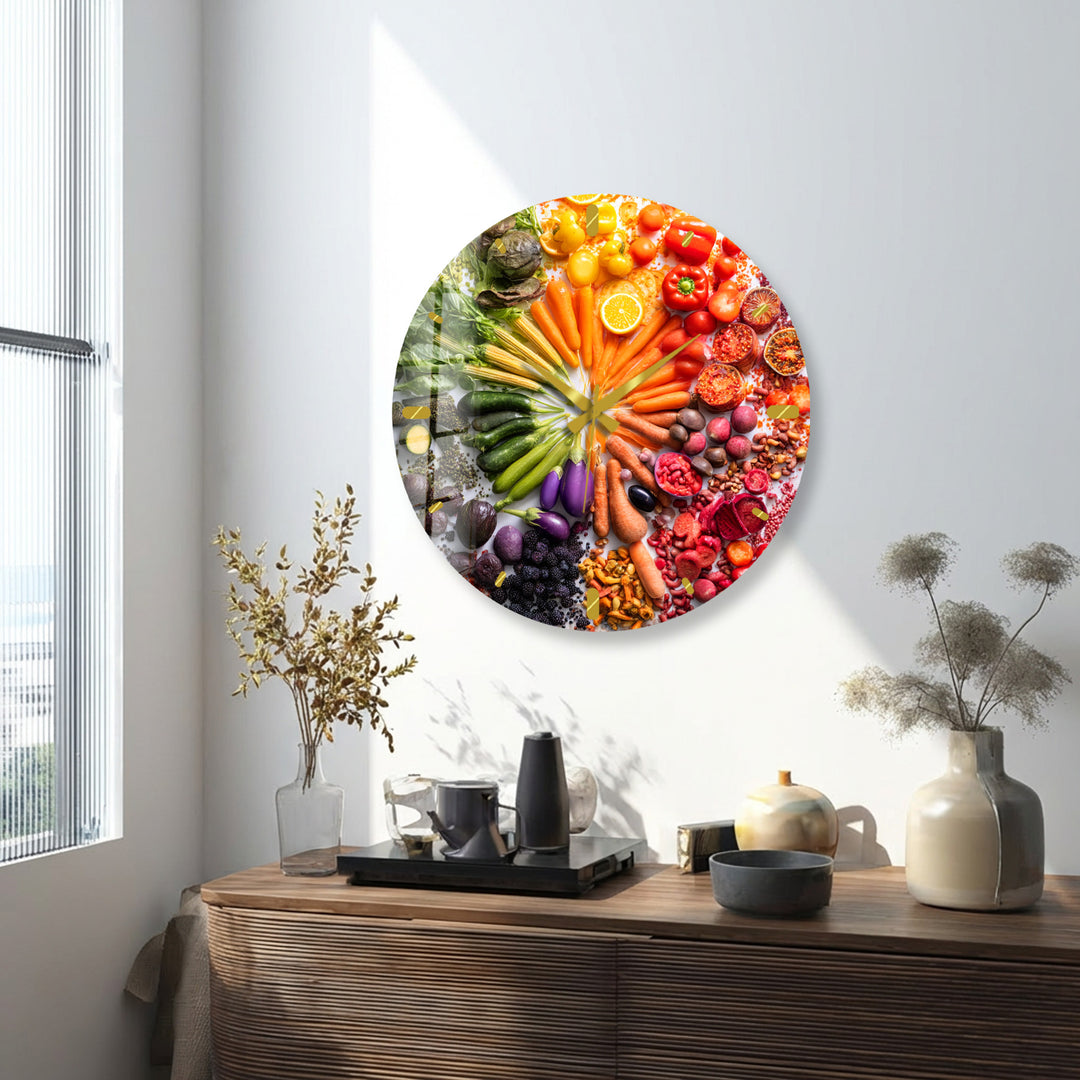 Vegetable Glass Wall Clock – Colorful Farmhouse Kitchen Decor