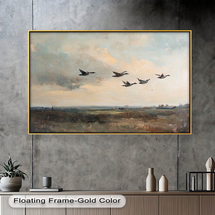 Flight Over the Marshlands – Ducks in Motion Oil Painting