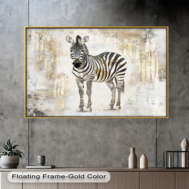 Golden Streak Zebra with Neutral Backdrop - Animal Oil Painting