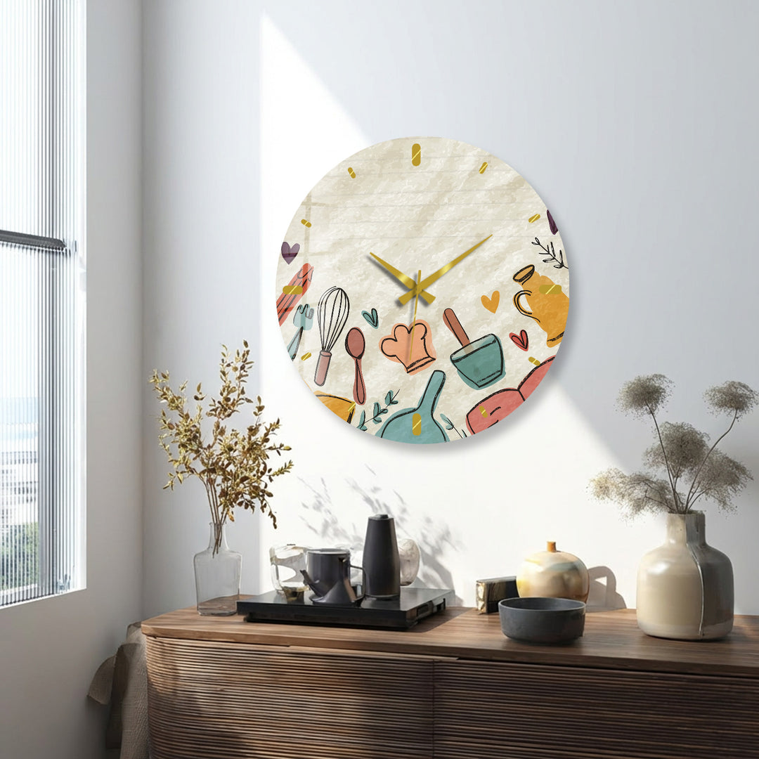 Kitchen Utensils Glass Wall Clock – Cute Cooking Kitchen Decor