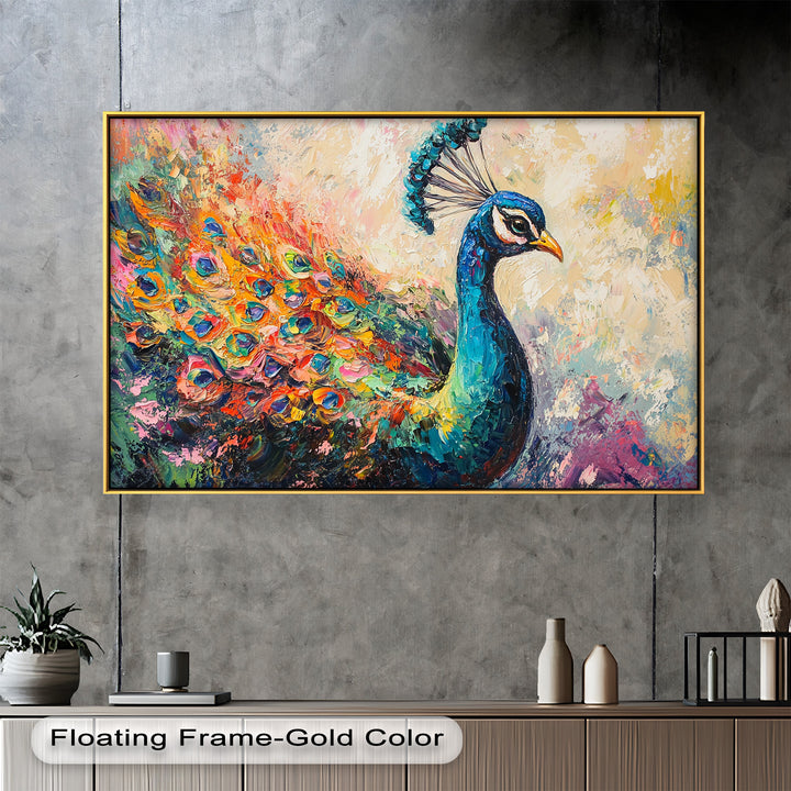 Peacock in Blooming Hues - Animal Oil Painting
