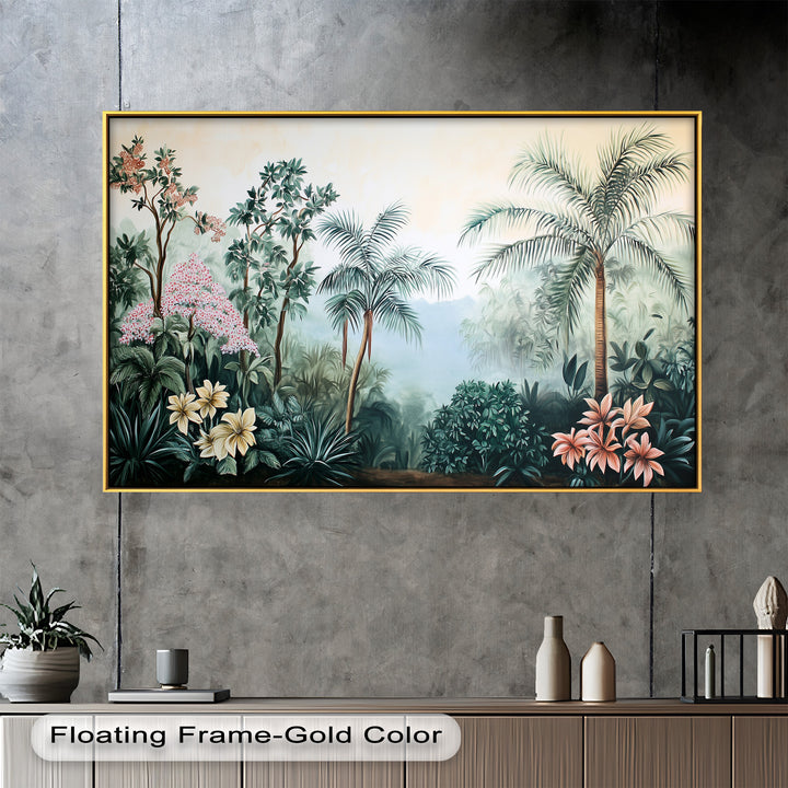 Floral Tropics Oasis – Palm Tree Oil Painting