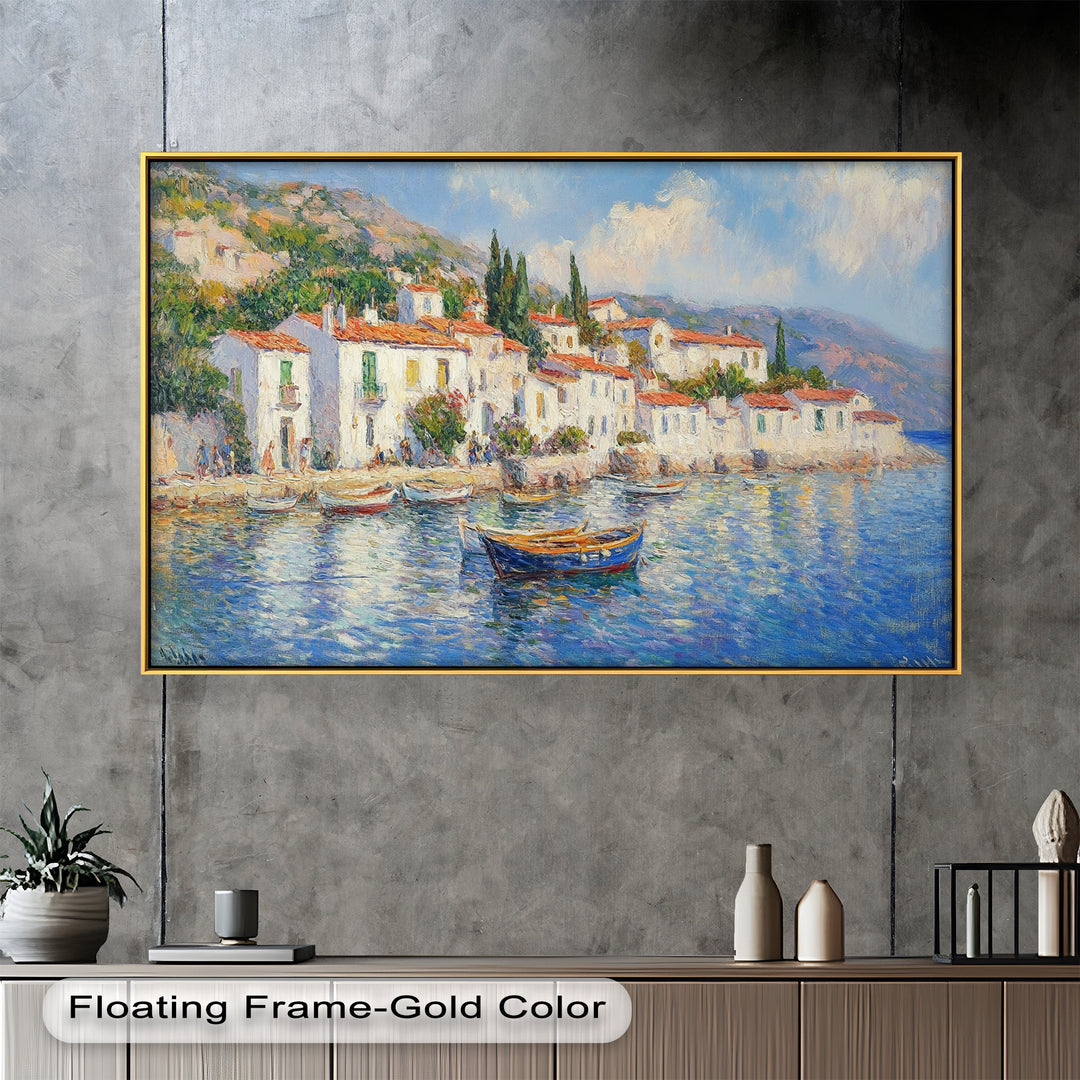 Sunlit Mediterranean Village – Coastal Impressionist Oil Painting