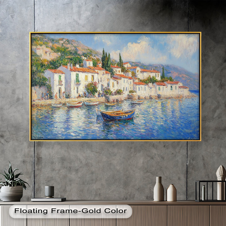 Sunlit Mediterranean Village – Coastal Impressionist Oil Painting