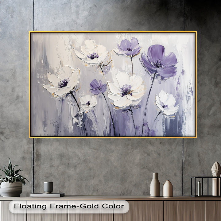 White and Purple Wildflowers in Soft Harmony - Flower Oil Painting
