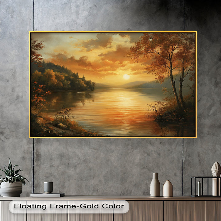 Golden Lake Sunset – Herbstreflexion Hudson River Ölgemälde