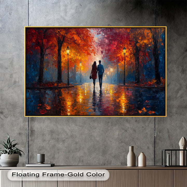 Romantic Walk Under Fiery Trees - Love Oil Painting