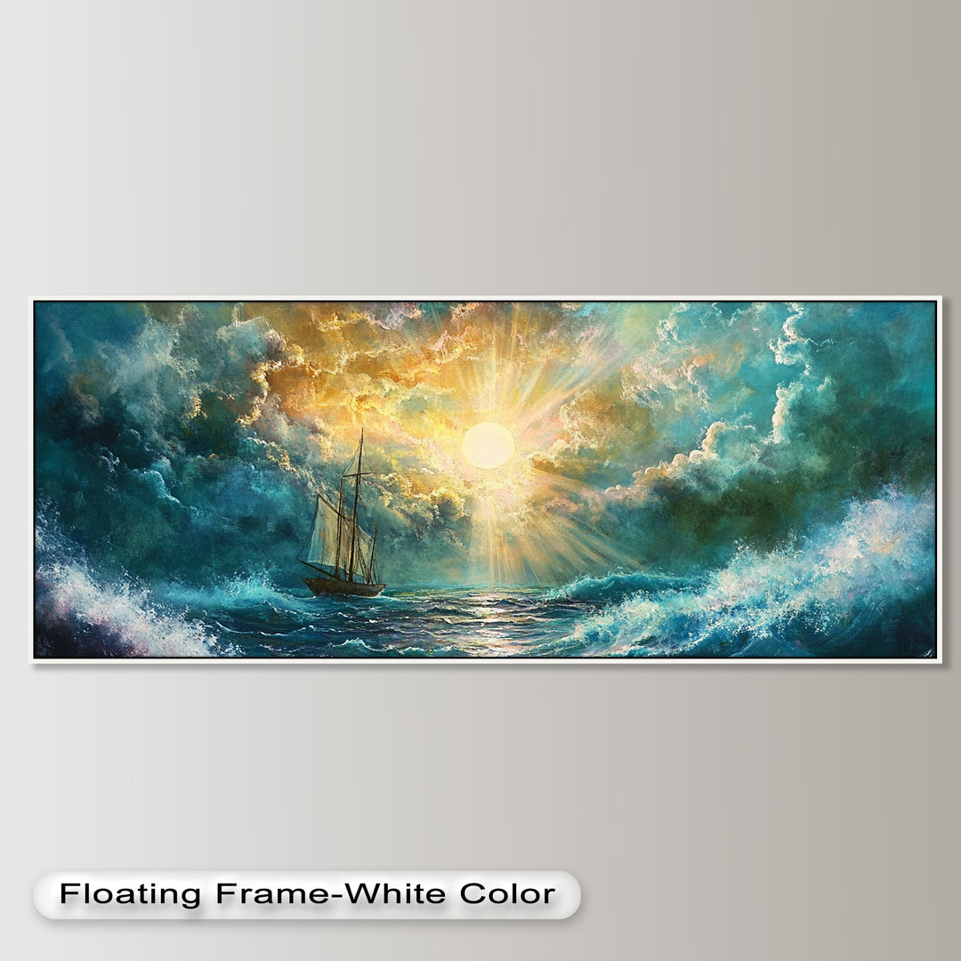 Golden Sun & Sea – Boat Oil Painting