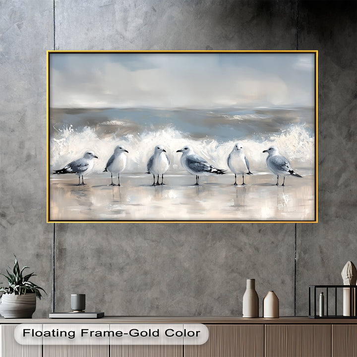 Seagulls and Surf – Bird Oil Painting