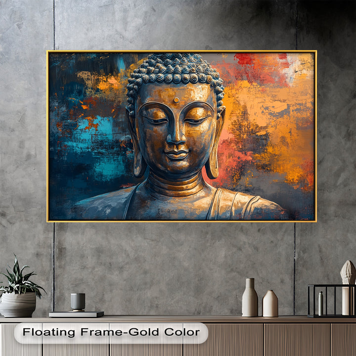 Vibrant Buddha Portrait Wall Art – Religious Oil Painting