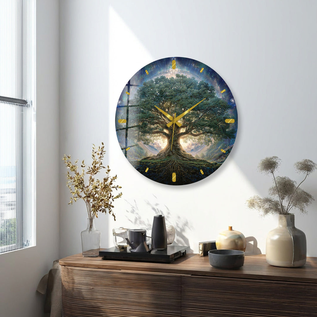 Tree of Life Glass Wall Clock – Mystical Forest Decor