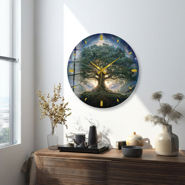 Tree of Life Glass Wall Clock – Mystical Forest Decor