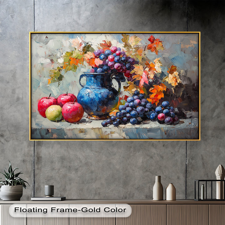 Fall Apple & Floral Still Life – Rustic Autumn Decor Oil Painting