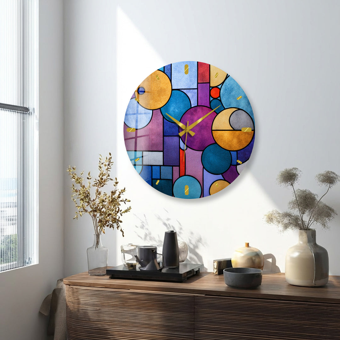 Colorful Geometric Glass Wall Clock – Modern Abstract Circle Art