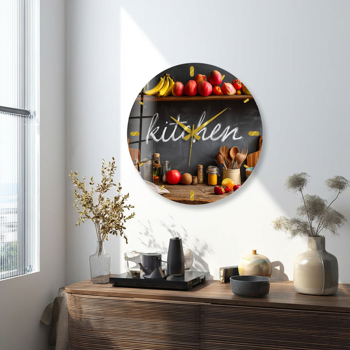 Rustic Kitchen Glass Wall Clock – Farmhouse Chalkboard Decor