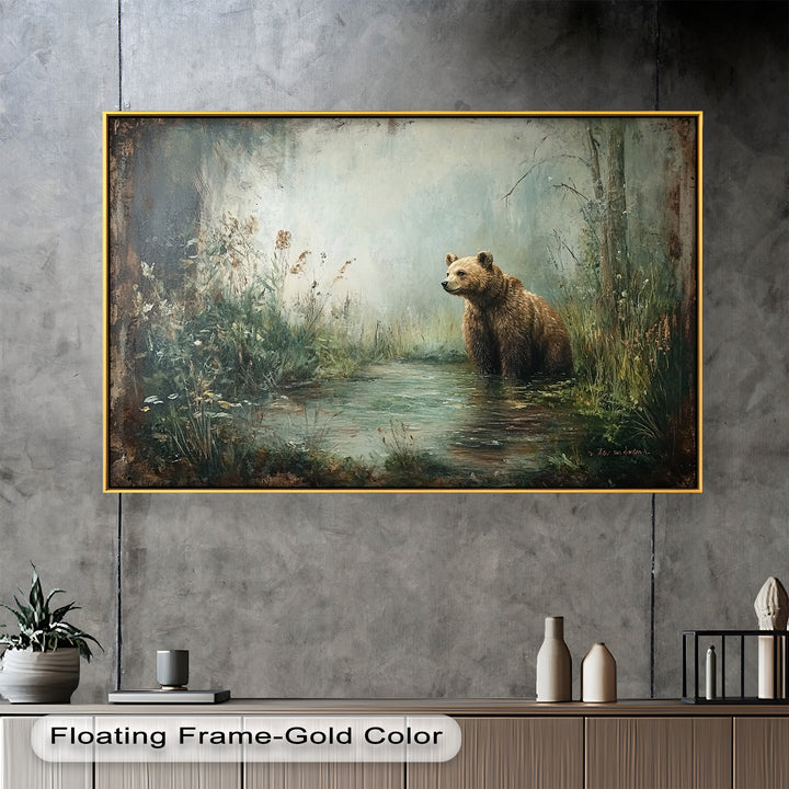 Brown Bear by the Water - Animal Oil Painting