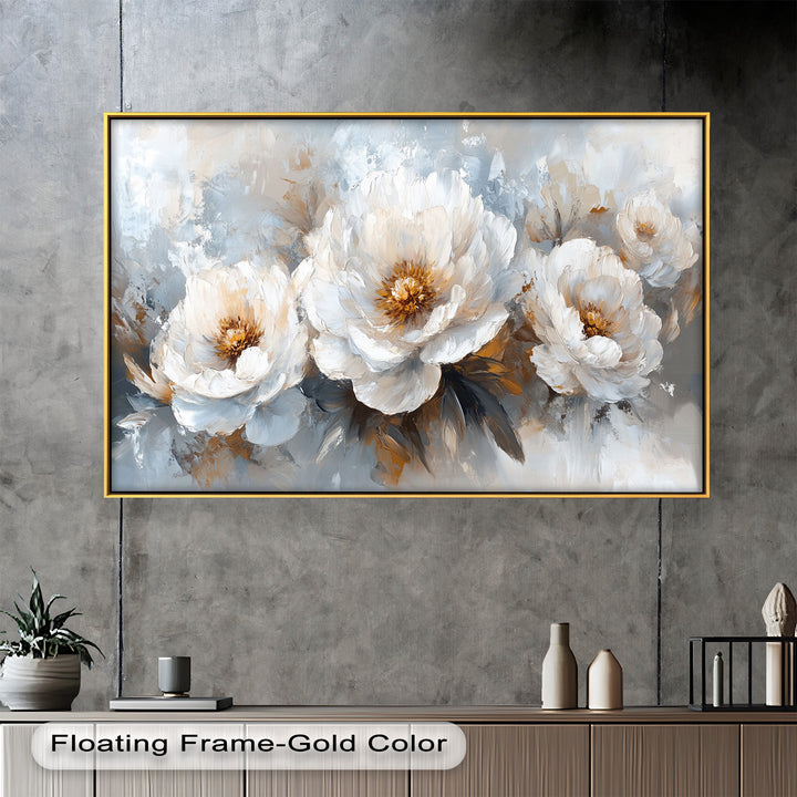 Ivory Garden Symphony – White Peony Bouquet Flower Oil Painting