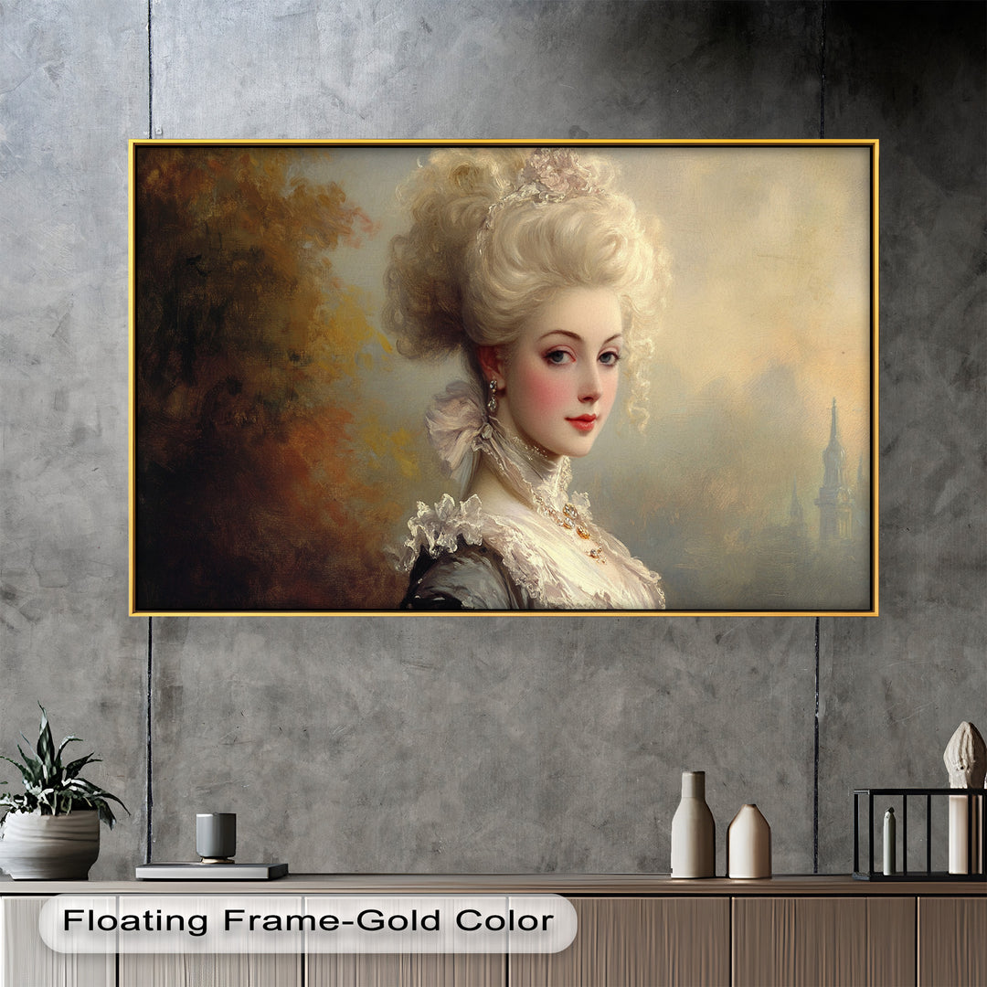 Rococo Grace Oil Painting – Portrait of a Noblewoman in Ivory Lace