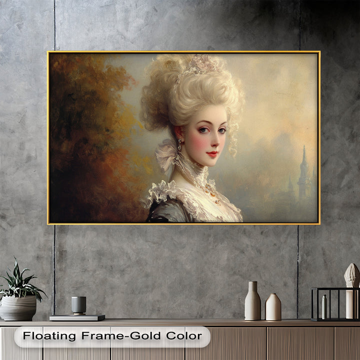 Rococo Grace Oil Painting – Portrait of a Noblewoman in Ivory Lace