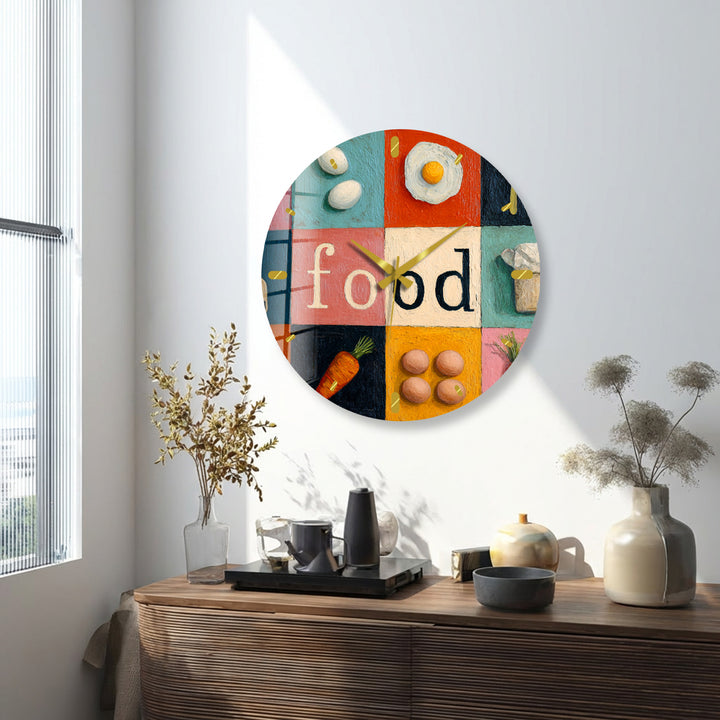 Colorful Food Glass Wall Clock – Retro Kitchen Decor