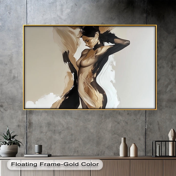 Golden Silence – Abstract Female Figure Oil Painting