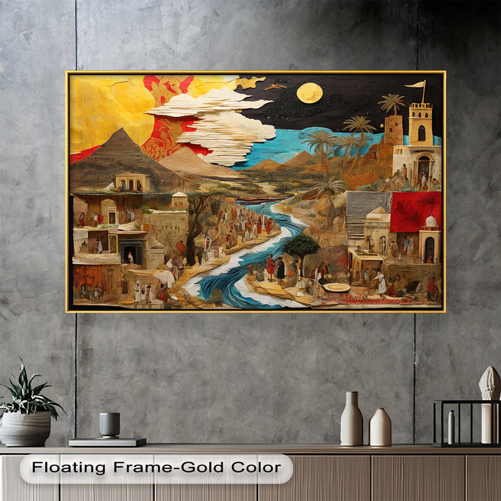 River of Time – Ancient Civilization Collage Picasso Oil Painting