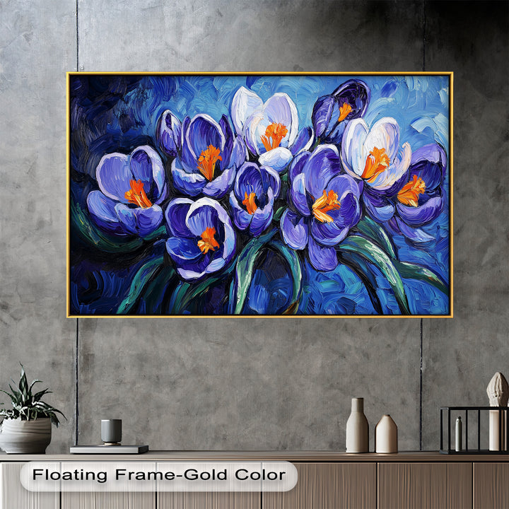 Crocus Flowers in Blue and Violet Hues - Flower Oil Painting