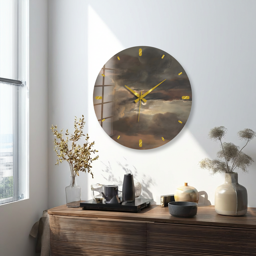 Storm Clouds Glass Wall Clock – Moody Sky Wall Decor