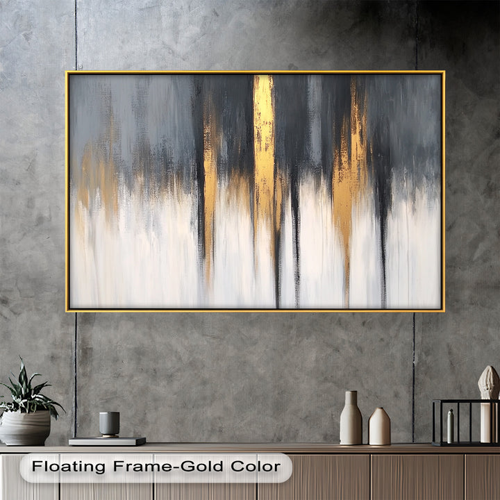 Modern Grey & Gold Abstract – Framed Oil Painting