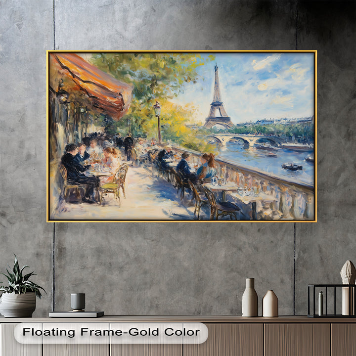Eiffel Café Serenity – Parisian Terrace with River View Oil Painting