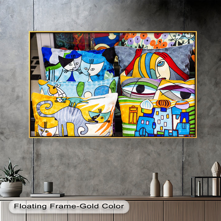 Colorful Cubist Cat & Face Pillows – Picasso Oil Painting