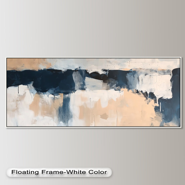 Coastal Horizon – Neutrales, marineblaues, abstraktes Ölgemälde