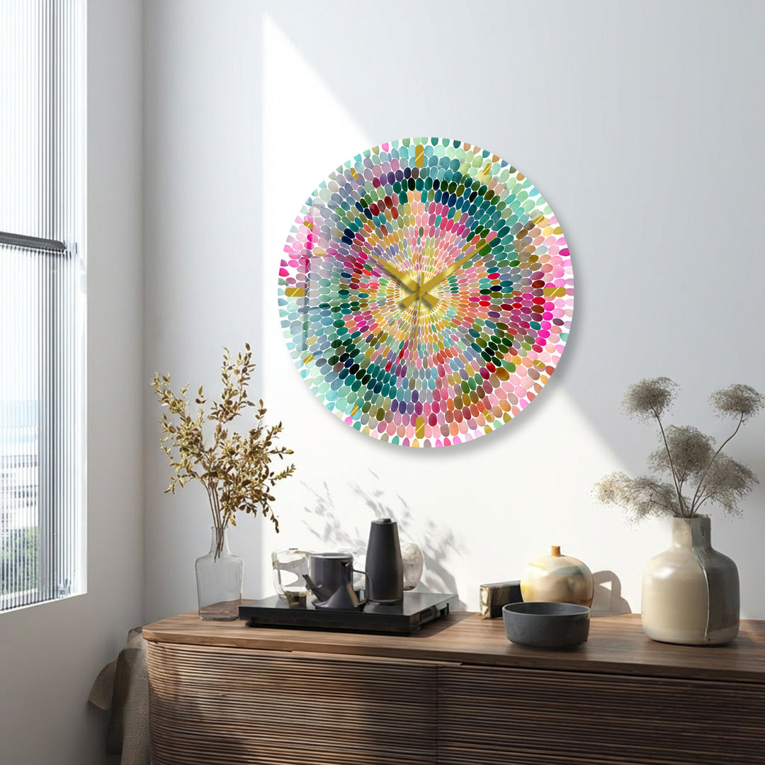 Colorful Mandala Glass Wall Clock – Rainbow Mosaic Decor