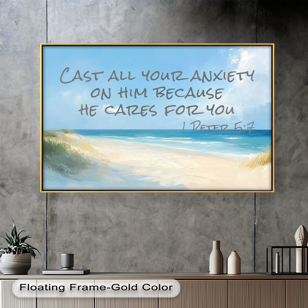 1 Peter 5:7 – Cast Your Anxiety Bible Verse Oil Painting