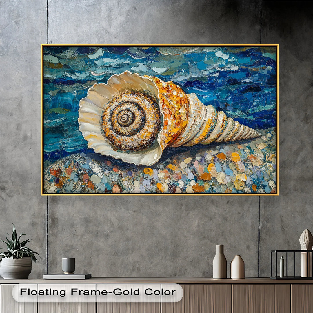 Whispers of the Sea – Spiral Shell on Coastal Shoreline Oil Painting - MyPhotoStation