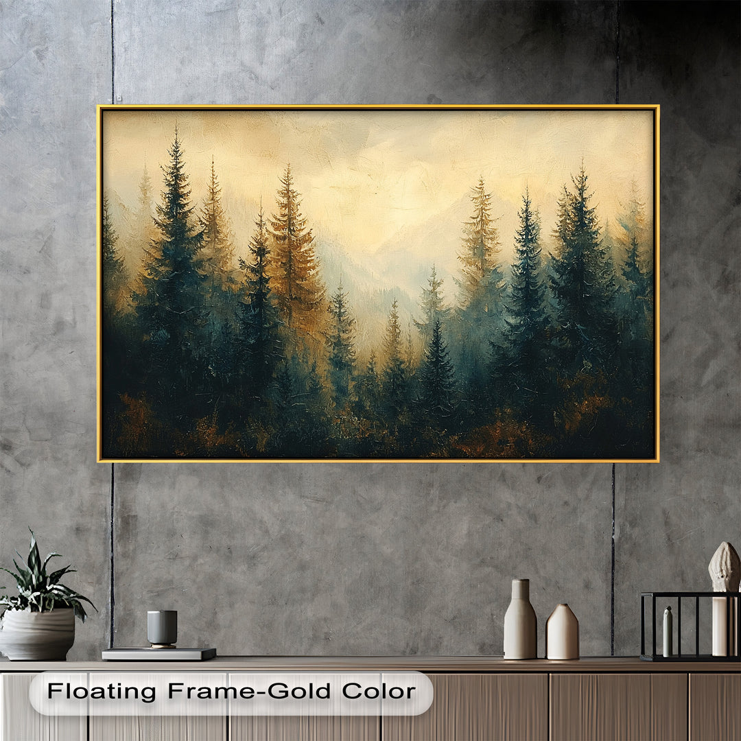 The rich tones of deep green, amber, and sepia create a moody, mystical ambiance that invites quiet contemplation.