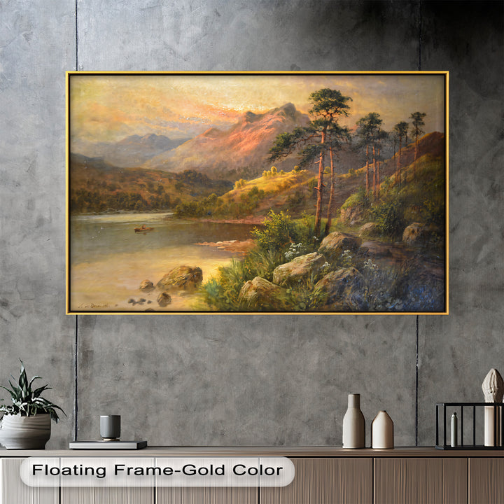 Goldene Gipfel bei Sonnenuntergang – Vintage-Ölgemälde
