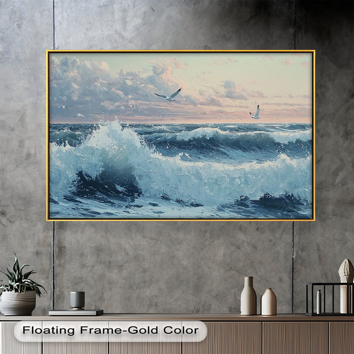Coastal Wave Art - Seagulls Seascape Oil Painting