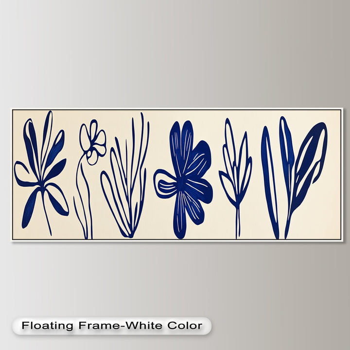 Indigo Bloom Line Art – Minimalistisches florales Ölgemälde