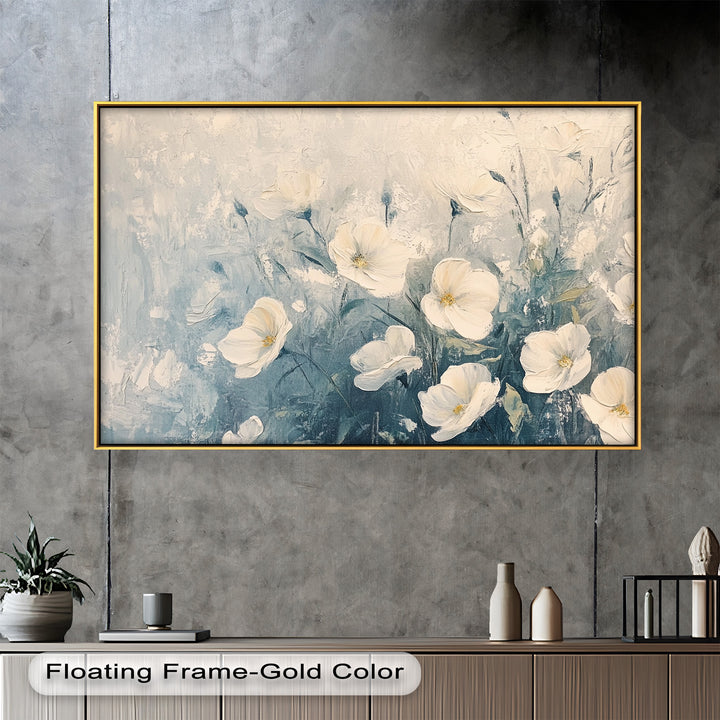 White Wildflower Art – Elegant Floral Oil Painting