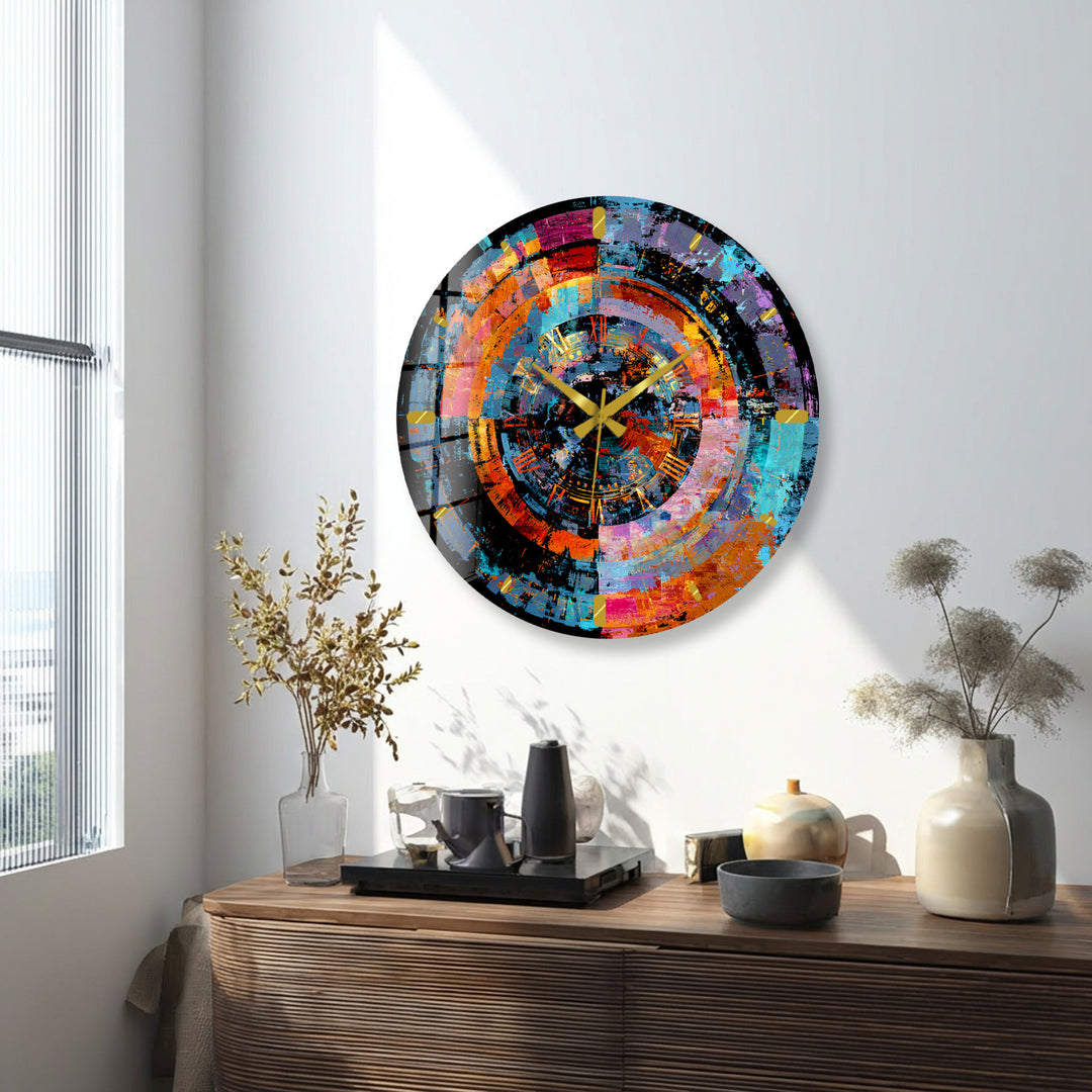Bunte abstrakte Glaswanduhr – geometrische Kreiskunst